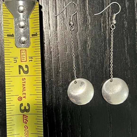 Silver Disk Style Pendant Dangle Earrings (heavy) - Picture 3 of 4